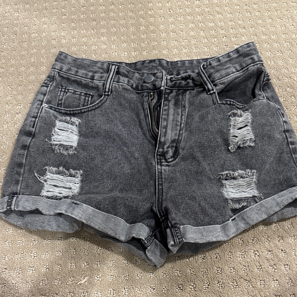 SHEIN Dark Gray Distressed Jean Shorts